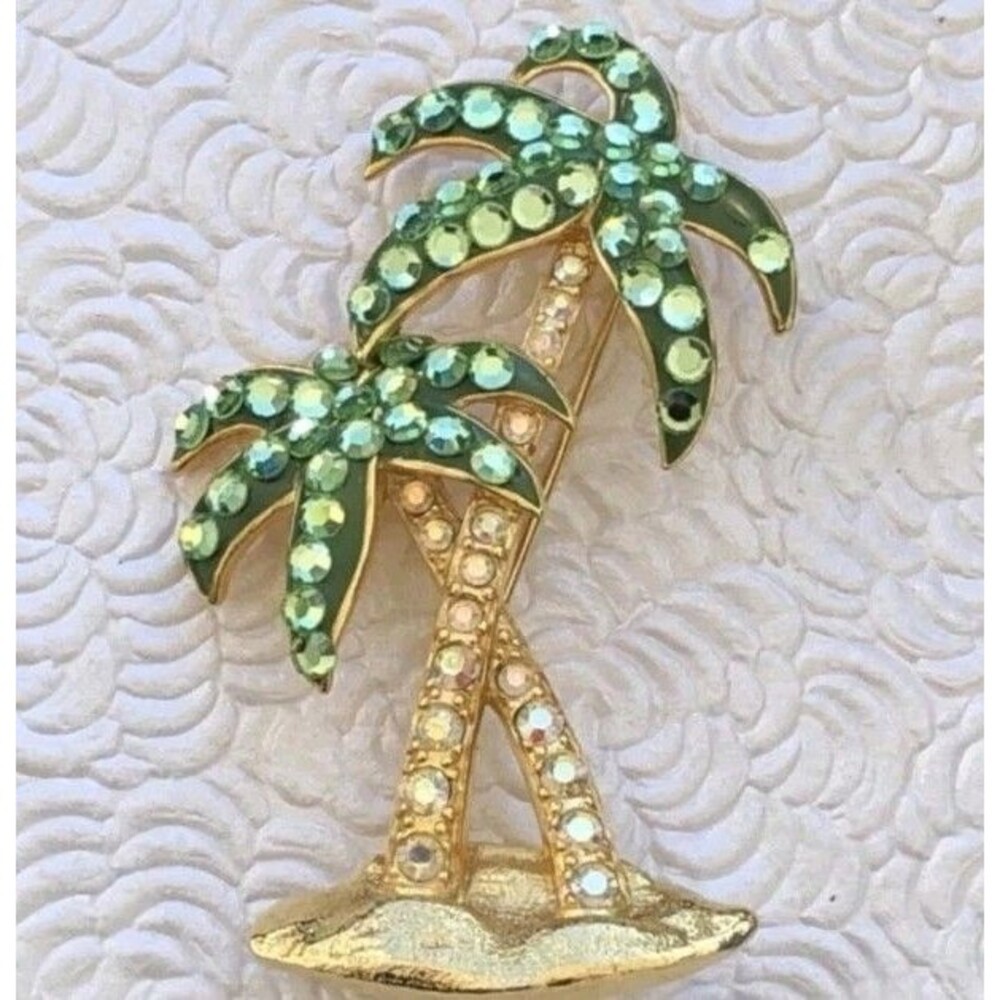 Vintage signe Palm Tree Suzanne Bjontegard Rhinestone brooch